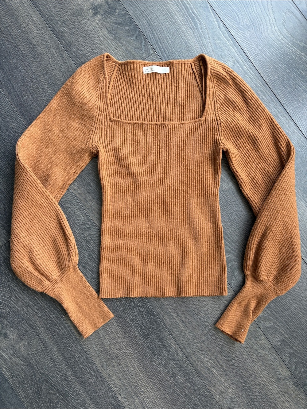 OAK + FORT Ribbed Square-Neck Sweater in Camel Brown